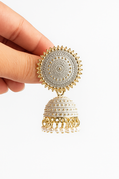 EL ARO Vintage Antique Gold Starburst Jhumka Earrings with Black Beads