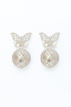 EL ARO Cream Enamel & Gold Mesh Ball Drop Earrings