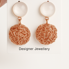 EL ARO Cream Enamel & Gold Mesh Ball Drop Earrings