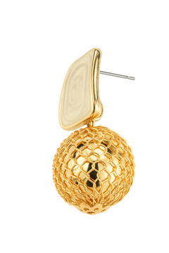 EL ARO Cream Enamel & Gold Mesh Ball Drop Earrings