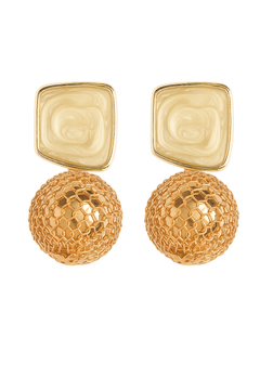 EL ARO Cream Enamel & Gold Mesh Ball Drop Earrings