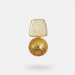 EL ARO Cream Enamel & Gold Mesh Ball Drop Earrings