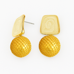 EL ARO Cream Enamel & Gold Mesh Ball Drop Earrings