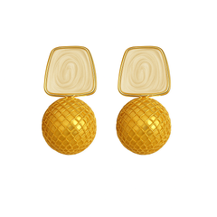 EL ARO Cream Enamel & Gold Mesh Ball Drop Earrings