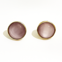 EL ARO Black Onyx Round Button Stud Earrings — Silver Bezel Setting