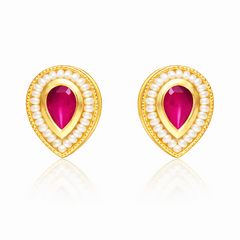 EL ARO Imperial Ruby Tear-Cut Studs Infused with Fine Seed Pearls