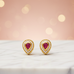EL ARO Imperial Ruby Tear-Cut Studs Infused with Fine Seed Pearls