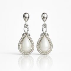 Elaro Silver Moonstone Teardrop Drop Earrings with CZ Halo