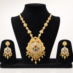 EL ARO Royal Matte Gold-Plated Long Necklace Set with Matching Drop Earrings