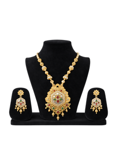 EL ARO Royal Matte Gold-Plated Long Necklace Set with Matching Drop Earrings