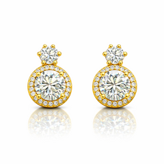 Elaro Luxury Pearl & CZ Halo Drop Earrings — Gold Bridal Collection