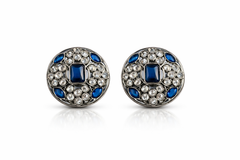 EL ARO Silver Round Stud Earrings with Sapphire Blue & CZ Stones