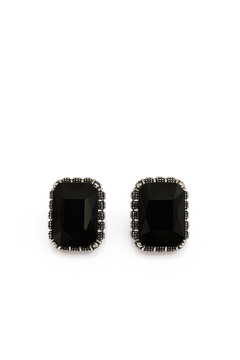 EL ARO Vintage Silver Emerald-Cut Green Crystal Stud Earrings with Marcasite Border