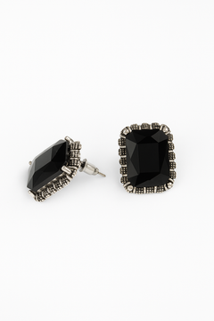 EL ARO Vintage Silver Emerald-Cut Green Crystal Stud Earrings with Marcasite Border