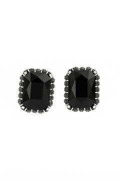 EL ARO Vintage Silver Emerald-Cut Green Crystal Stud Earrings with Marcasite Border