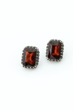 EL ARO Vintage Silver Emerald-Cut Green Crystal Stud Earrings with Marcasite Border