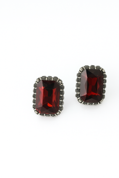 EL ARO Vintage Silver Emerald-Cut Green Crystal Stud Earrings with Marcasite Border