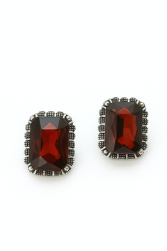 EL ARO Vintage Silver Emerald-Cut Green Crystal Stud Earrings with Marcasite Border