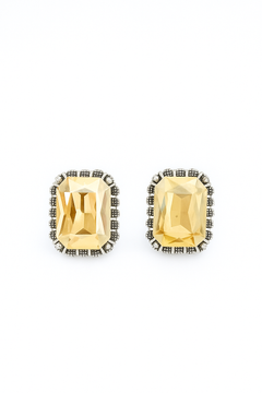 EL ARO Vintage Silver Emerald-Cut Green Crystal Stud Earrings with Marcasite Border