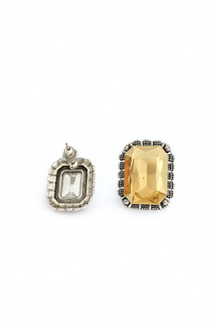 EL ARO Vintage Silver Emerald-Cut Green Crystal Stud Earrings with Marcasite Border