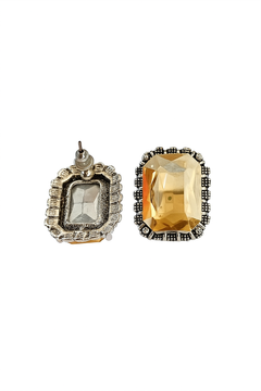 EL ARO Vintage Silver Emerald-Cut Green Crystal Stud Earrings with Marcasite Border