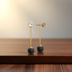 EL ARO Gold & Black Crystal Ball Drop Earrings