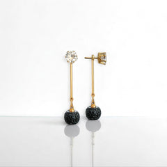 EL ARO Gold & Black Crystal Ball Drop Earrings