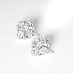 EL ARO  Silver CZ Floral Cluster Stud Earrings