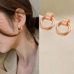 EL ARO Modern Textured Multi-Ring Geometric Drop Stud Earrings for Women