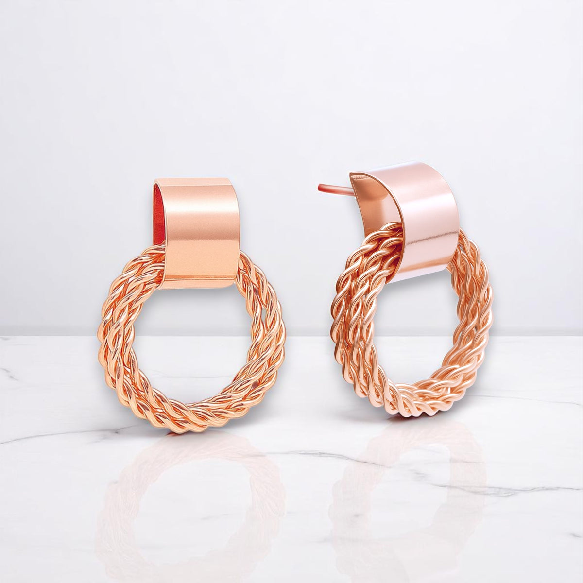 EL ARO Triple Ring Rose Gold Drop Earrings, Modern Statement Design, Earrings For Women