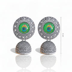 EL ARO Oxidised Silver Filigree Round Peacock Eye Jhumka Earrings