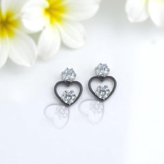 EL ARO Black Open Heart Double CZ Solitaire Drop Earrings