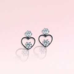 EL ARO Black Open Heart Double CZ Solitaire Drop Earrings