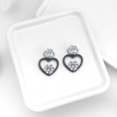 EL ARO Black Open Heart Double CZ Solitaire Drop Earrings