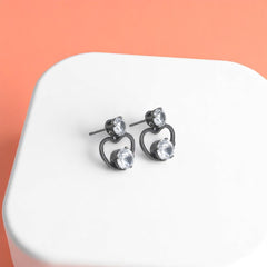EL ARO Black Open Heart Double CZ Solitaire Drop Earrings