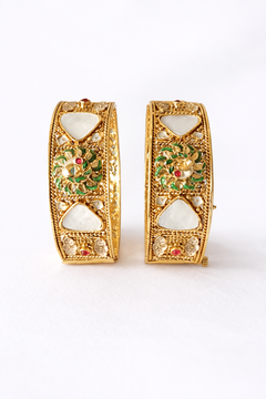 Elephant Motif Nakshi Kada pair  and Rajwadi Mother of Pearl Meenakari Kada pair.