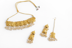 EL ARO Gold Floral Choker Necklace Set with Jhumka Earrings & Maang Tikka
