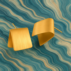 EL ARO Gold Brushed Matte Folded Square Sculptural Stud Earrings