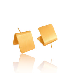 EL ARO Gold Brushed Matte Folded Square Sculptural Stud Earrings