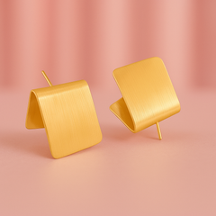EL ARO Gold Brushed Matte Folded Square Sculptural Stud Earrings