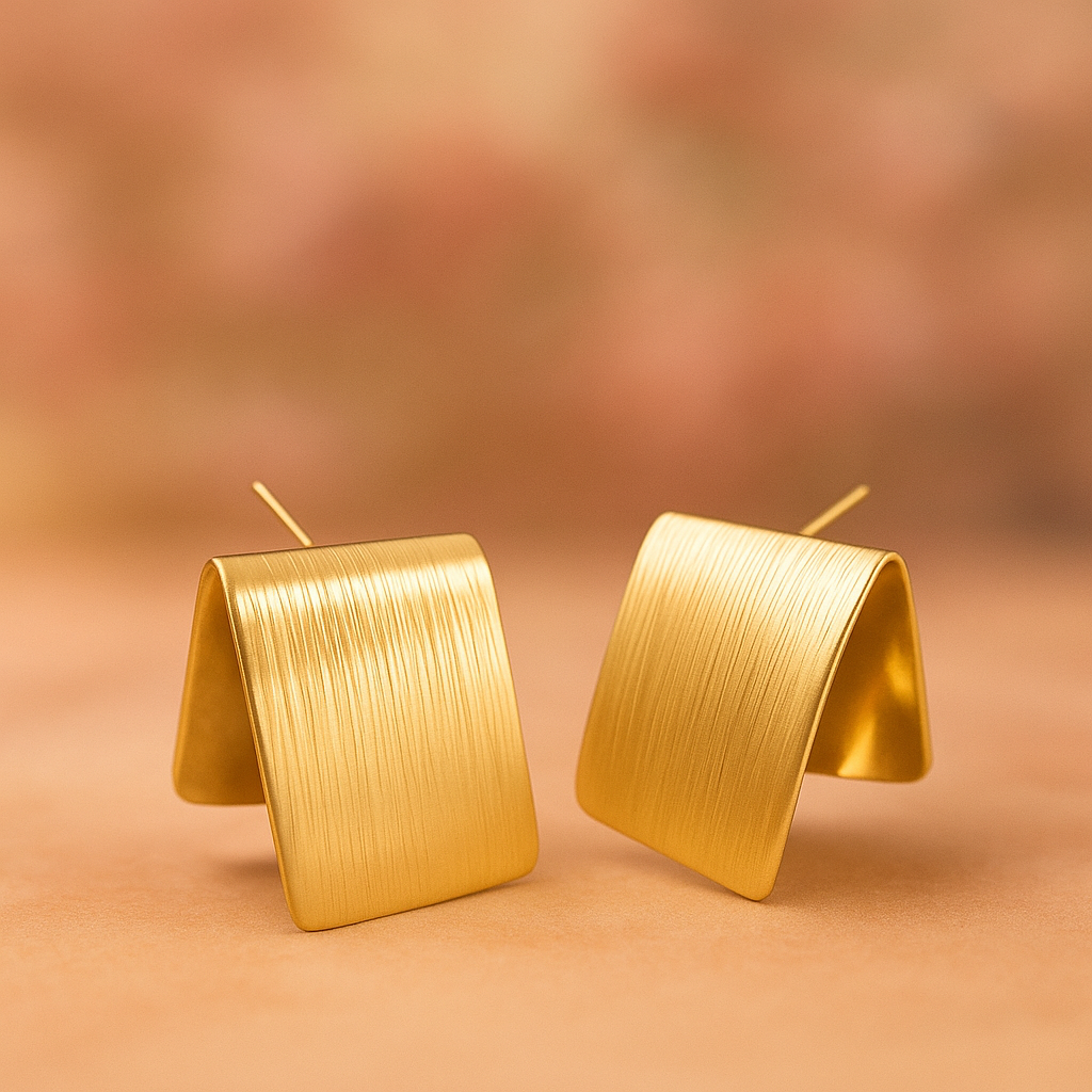 EL ARO Gold Brushed Matte Folded Square Sculptural Stud Earrings