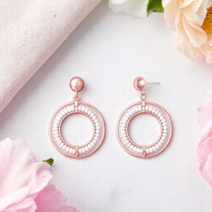 EL ARO Rose Gold Beaded Circle Hoop Drop Earrings