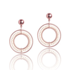 EL ARO Rose Gold Beaded Circle Hoop Drop Earrings