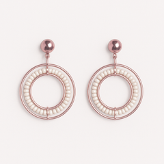 EL ARO Rose Gold Beaded Circle Hoop Drop Earrings