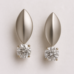 EL ARO Silver Leaf Petal Drop Earrings with CZ Solitaire