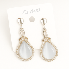 Elaro Silver Moonstone Teardrop Drop Earrings with CZ Halo