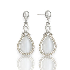 Elaro Silver Moonstone Teardrop Drop Earrings with CZ Halo