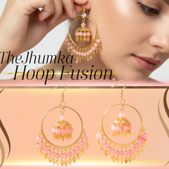 EL ARO Gold Hoop Jhumka Earrings with Mint Green Beads & Leaf Drops