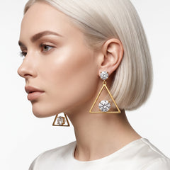 EL ARO Golden Open Diamond Frame Double CZ Solitaire Drop Earrings