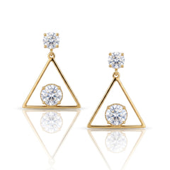 EL ARO Golden Open Diamond Frame Double CZ Solitaire Drop Earrings
